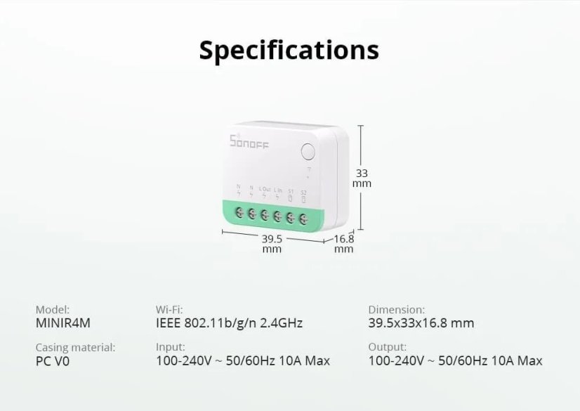 SONOFF MINI Ekstremalny Przełącznik Smart Wi-Fi MINIR4M (Matter)