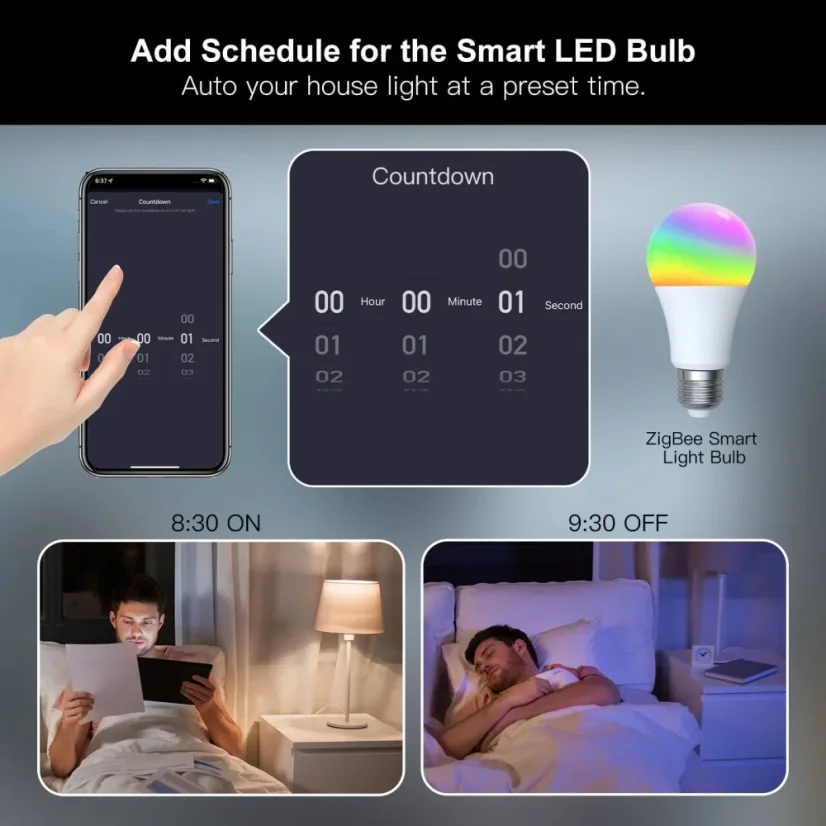MOES Smart Zigbee Bulb, E27, RGB, 9W