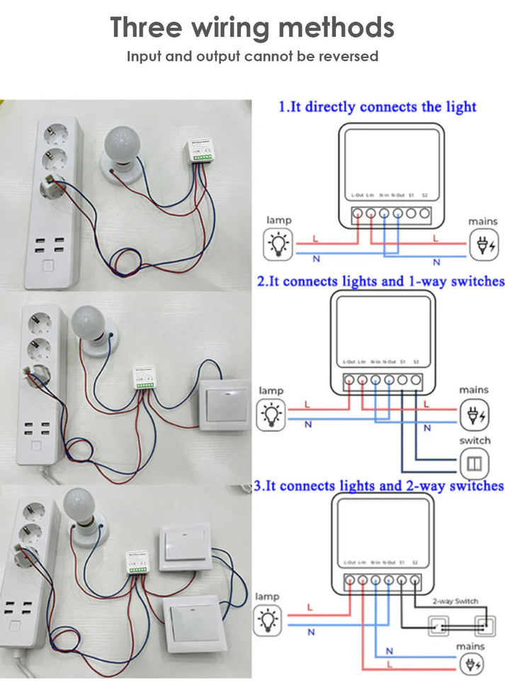 Aubess Mini Smart Switch – drei Anschlussarten