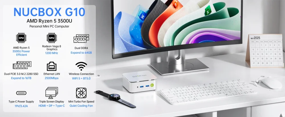 GMKtec NucBox G10 Mini PC — AMD Ryzen™ 5 3500U - RAM size: 16 GB